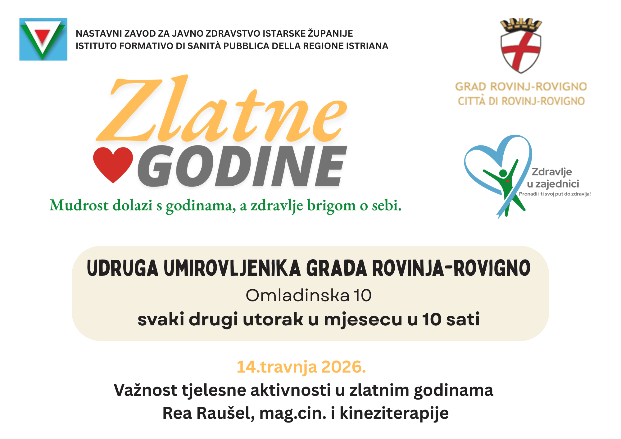 U sklopu projekta «Zlatne godine» u rovinjskoj Udruzi umirovljenika predavanje o važnosti tjelesne aktivnosti